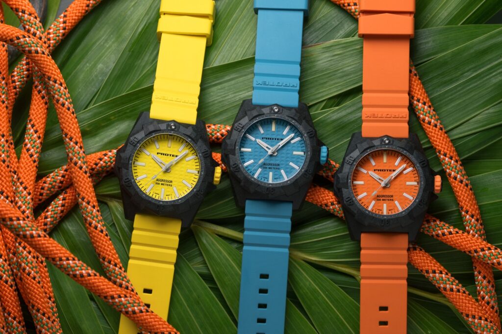 ProTek’s 45mm Aggressor Brings Carbon Composite Muscle to the Dive Watch ProTek Aggressor Series 4000 Carbon Composite 45mm Dive watch with colourful dial options