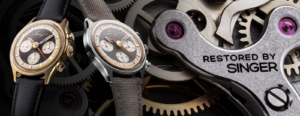 Singer Reimagined Returns to the Valjoux 72 with the Heritage V72 Singer Reimagined Heritage V72 chronograph with restored Valjoux 72 movement visible through the sapphire caseback