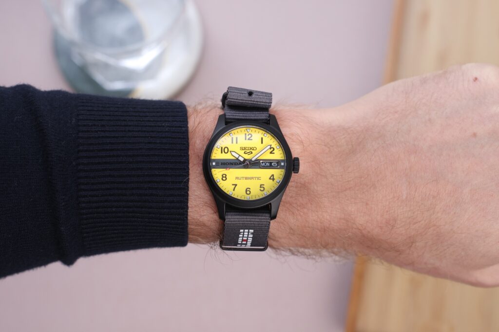 Seiko 5 Sports Gives Honda’s Motocompo a Bright Yellow Limited Edition Seiko 5 Sports x Honda Motocompo Limited Edition with yellow dial and black-coated case