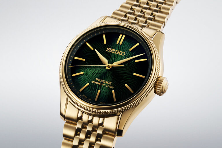 Seiko’s Presage Bonsai Limited Edition Brings Pine Green Elegance to the Classic Series Seiko Presage Classic Series x Tradman’s Bonsai Limited Edition with green textured dial and gold-coloured bracelet