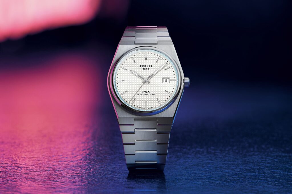 Tissot PRX 40mm Powermatic 80 with white mother-of-pearl dial on integrated steel bracelet