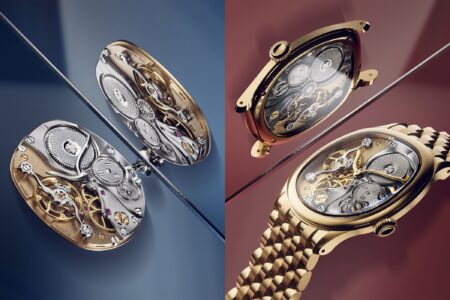 Berneron Mirage Miroir Brings a Reflected Calibre to the Mirage Berneron Mirage Miroir in yellow gold with mirrored skeletonised dial architecture and gold bracelet