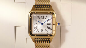 Cartier Santos-Dumont watch with golden obsidian dial and precious metal bracelet