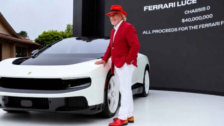 Ferrari Luce EV Chassis 0 displayed at a Monterey Car Week auction