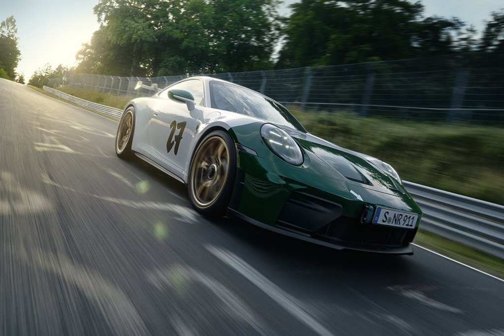 Porsche Marks the Nürburgring Centenary With a Germany-Only 911 GT3 Porsche 911 GT3 100 Jahre Nürburgring with green accents and California Gold wheels