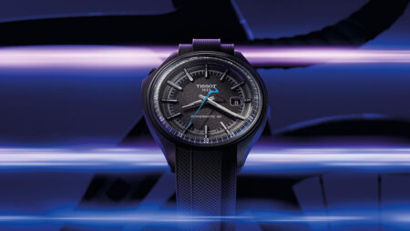 Tissot x Pinarello Brings Carbon Cycling Design to the Wrist Tissot x Pinarello carbon fiber watch with frosted gray dial and blue seconds hand