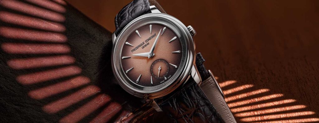 Frederique Constant Classics Moneta Handwinding with salmon gradient dial and black alligator strap