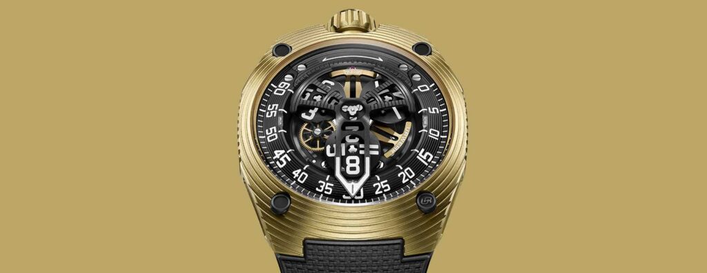 URWERK UR-150 Golden Scorpion watch in yellow gold with openworked dial