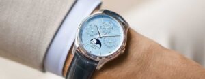 Baume & Mercier Clifton Baumatic ice-blue guilloché watches in stainless steel