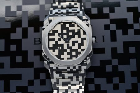 Bulgari’s Octo Finissimo Dazzle Recasts Titanium as Camouflage Bulgari Octo Finissimo Dazzle titanium watch with geometric engraved camouflage motif