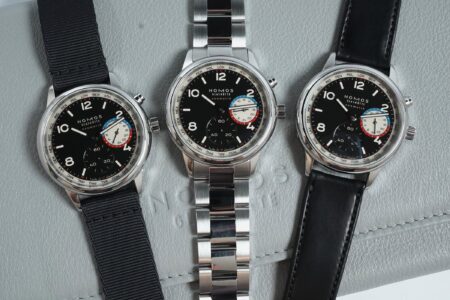 Nomos Club Sport Neomatik Worldtimer Dark with black luminous dial on steel bracelet