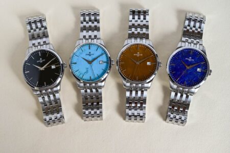 Perrelet Adds Four Natural Stone Dials to the Weekend Collection Perrelet Weekend natural stone dial watches in turquoise, lapis lazuli, tiger’s eye and black onyx
