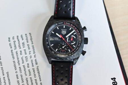 TAG Heuer Monza Flyback Chronograph Carbon with black forged carbon case and red chronograph accents