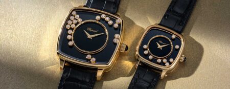 Chopard Happy Diamonds Heritage Brings Back the Watch That Set the Gems Free Chopard Happy Diamonds Heritage watch in yellow gold with black onyx dial and moving diamonds