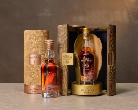 Old Pulteney 30-Year-Old and 50-Year-Old single malt whiskies displayed at Heathrow Terminal 2