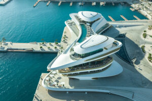 AMAALA Yacht Club on Saudi Arabia’s Red Sea coast with marina berths and sculptural architecture