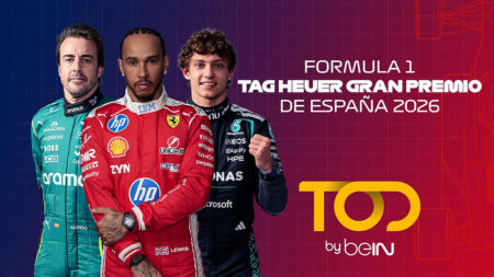 Formula 1 cars racing through Madrid’s new Madring circuit near grandstands