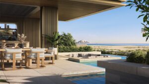 Four Seasons Private Residences Abu Dhabi at Saadiyat Beach with curved architecture beside the coastline