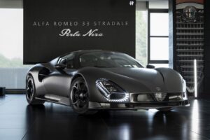 Alfa Romeo 33 Stradale Perla Nera in matte black exposed carbon fibre