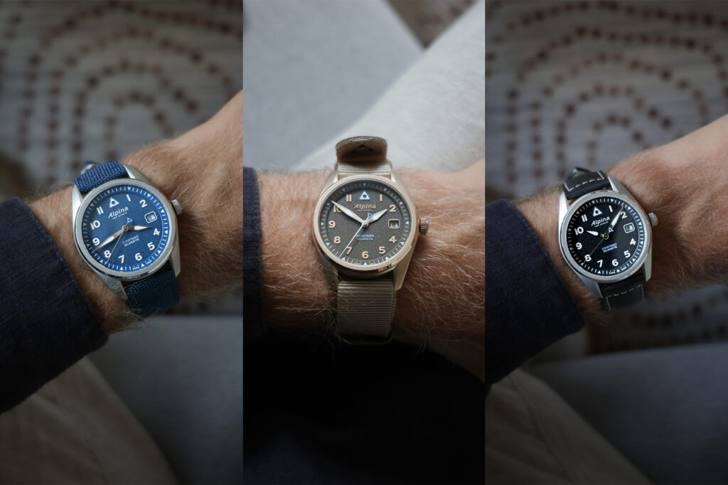Alpina Brings Solar Power to the Startimer Pilot in a Slimmer 38mm Case Alpina Startimer Pilot Solarmetre watches in black, navy blue and brown dial variants