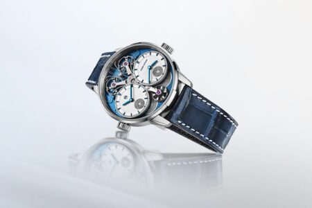 Armin Strom Dual Time GMT Resonance Manufacture Edition Blue with twin white dials and blue movement architecture