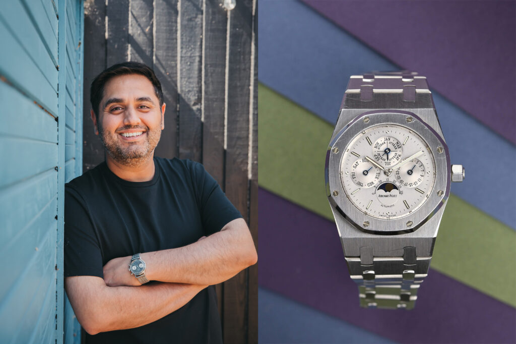 Arwind Jhand of Tortoise Watches with a selection of vintage Zenith and Audemars Piguet watches