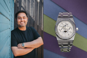 Arwind Jhand of Tortoise Watches with a selection of vintage Zenith and Audemars Piguet watches