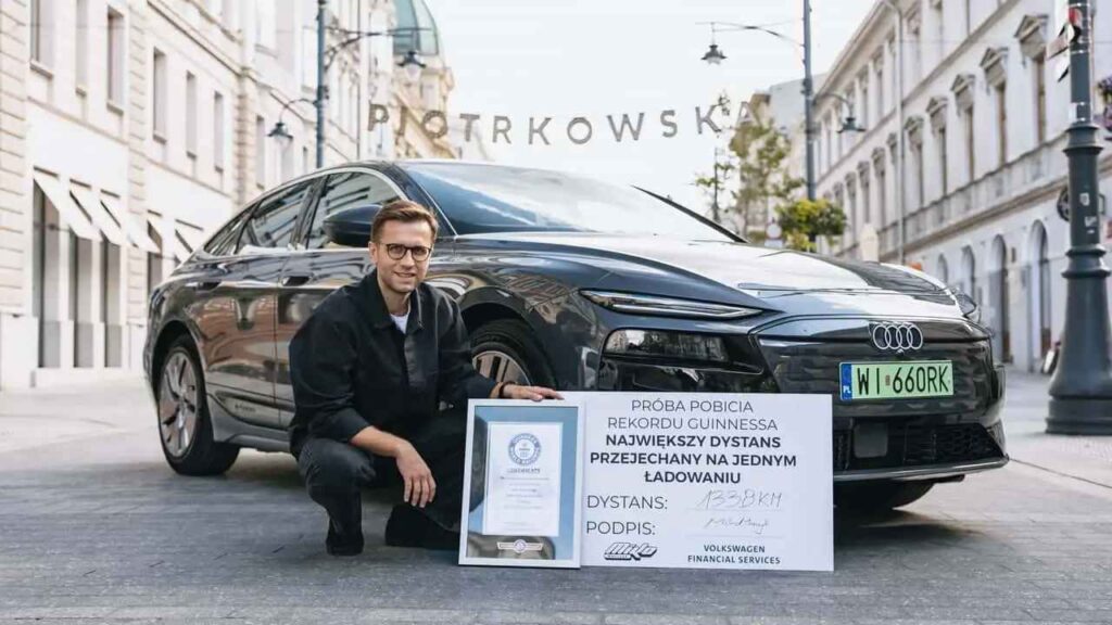 Audi A6 Sportback e-tron driving on a road during an efficiency record attempt