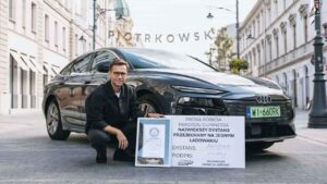 Audi A6 Sportback e-tron driving on a road during an efficiency record attempt