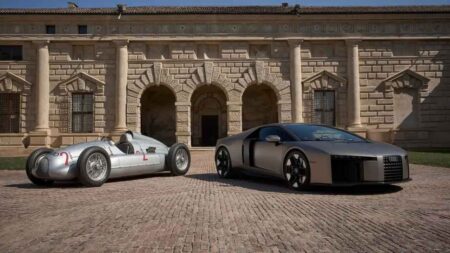 Audi Nuvolari Lands in Mantua With 987 HP and a Racing Legend’s Name Audi Nuvolari displayed in Mantua beside the historic Auto Union Type D