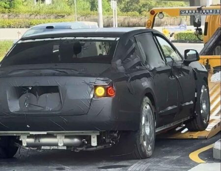 BYD’s Yangwang Is Testing a Chauffeur-Grade Electric Flagship Sedan Camouflaged BYD Yangwang electric luxury sedan prototype testing in China