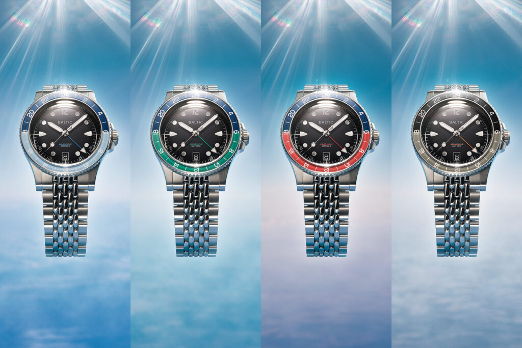 Baltic Aquascaphe GMT Mk-II watch with glossy black dial and GMT bezel