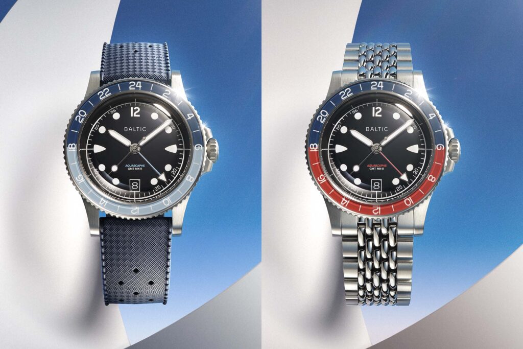 Baltic Aquascaphe GMT MK-II watch with two-tone bezel and black dial