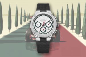 Baume & Mercier Gives the Riviera Chronograph a Mugello Racing Edition Baume & Mercier Riviera Chronograph GPSI Limited Edition with white dial and green and red racing accents