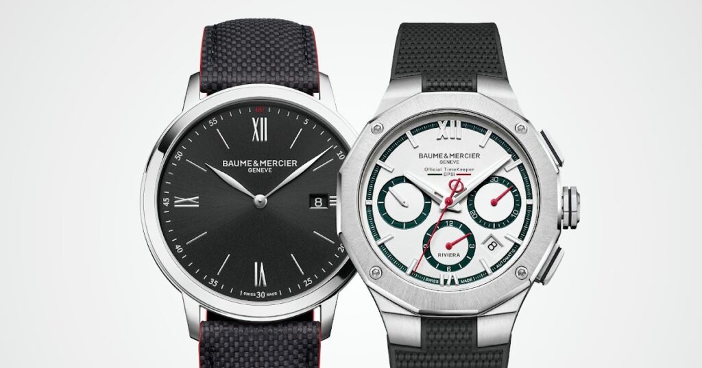Baume & Mercier Riviera 10897 and Classima 10898 watches marking historic racing