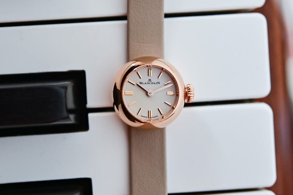 Blancpain Lady B spherical mechanical watch with double-tour leather strap