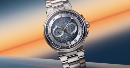 Breguet Gives the Marine 5517 and 5527 a Guilloché Dial Update Breguet Marine watch with a guilloché dial on a dark nautical-inspired background