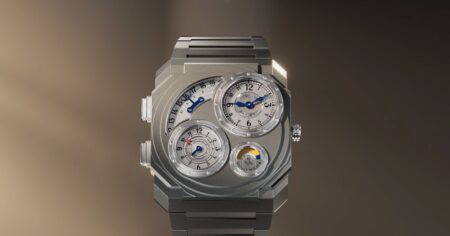 Bulgari and Vianney Halter Bring Dual Time Complexity to the Octo Finissimo Bulgari Octo Finissimo Dual Time Vianney Halter with four opaline displays