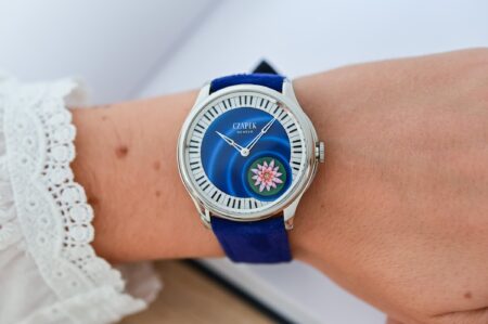 Czapek Promenade L’Écume des Jours with blue enamel dial and water lily small seconds