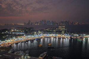 Luxury yachts and visitors at Old Doha Port during Qatar Boat Show