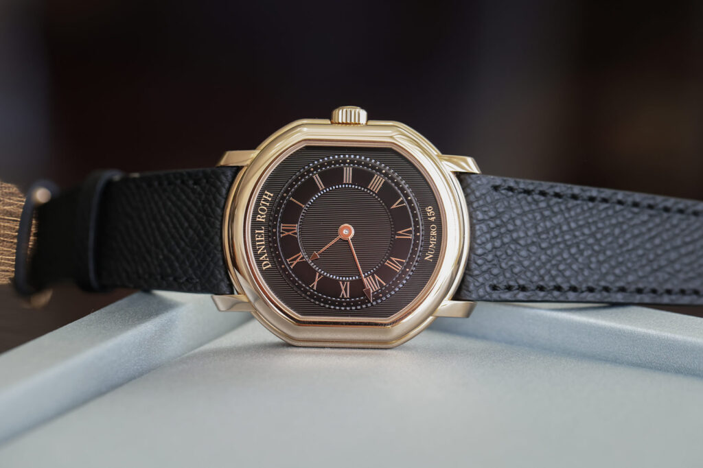 Daniel Roth Extra Plat Rose Gold Gilt watch with black guilloché dial and rose gold double ellipse case