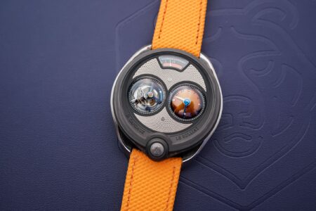 David Candaux DC6 Wildfire Brings a Sunrise Dial to Carbon Watchmaking David Candaux DC6 Wildfire watch with orange dial, carbon case and inclined flying tourbillon
