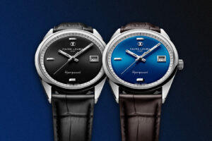 Favre Leuba Harpoon Revival watches with black and blue sunray dials