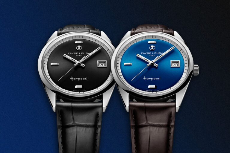 Favre Leuba Adds Black and Blue Dials to the Harpoon Revival Favre Leuba Harpoon Revival watches with black and blue sunray dials