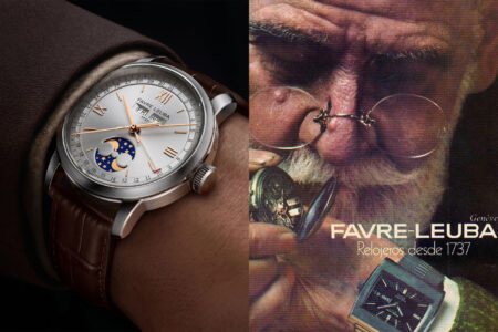 Favre Leuba and the Long Arc of Swiss Watchmaking Vintage Favre Leuba pocket watch and modern mechanical wristwatch on a watchmaker’s bench