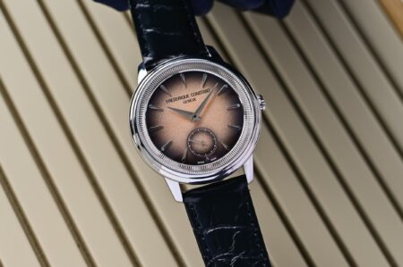 Frederique Constant Gives the Classics Moneta a Hand-Wound Calibre Frederique Constant Classics Moneta Handwinding with salmon gradient dial and coin-edge bezel