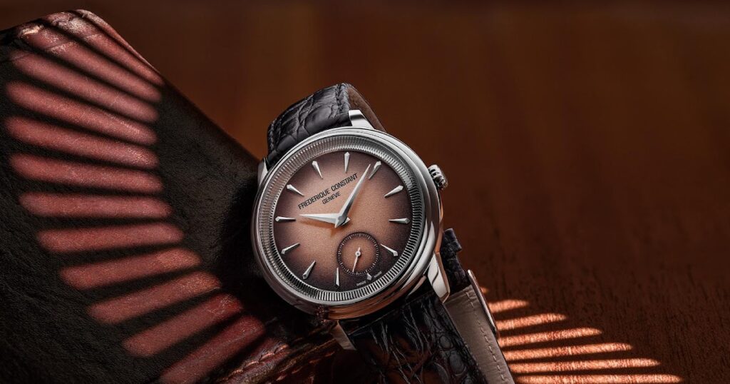 Frederique Constant Brings Hand-Wound Mechanics to the Classics Moneta Frederique Constant Classics Moneta Handwinding watch in an elegant studio setting