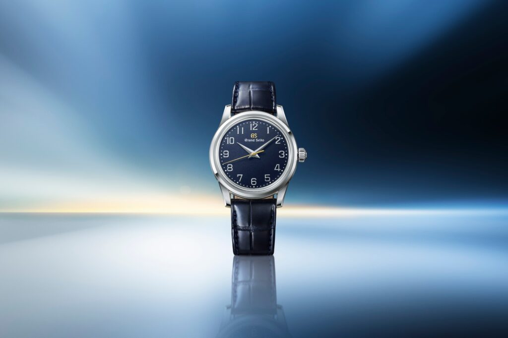 Grand Seiko SBGW325 Arabic Numerals limited edition with blue dial on leather strap