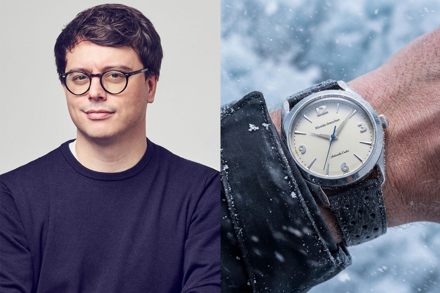 Guillaume Laidet with vintage-inspired Nivada Grenchen watches and modern watch designs