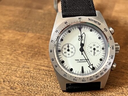 Tool Watch Co Lumecore Chronograph MKII full-lume chronograph with white dial and black hands